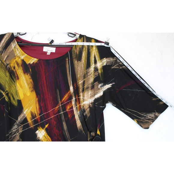 Signature By Robbie Bee Dress Faux Wrap Knot Women 1X Black Printed 3/4 Sleeve - Picture 10 of 14